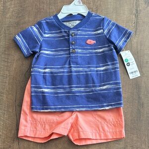 Carter's 9m Navy Striped Tee with Coral Shorts Mactching set/outfit